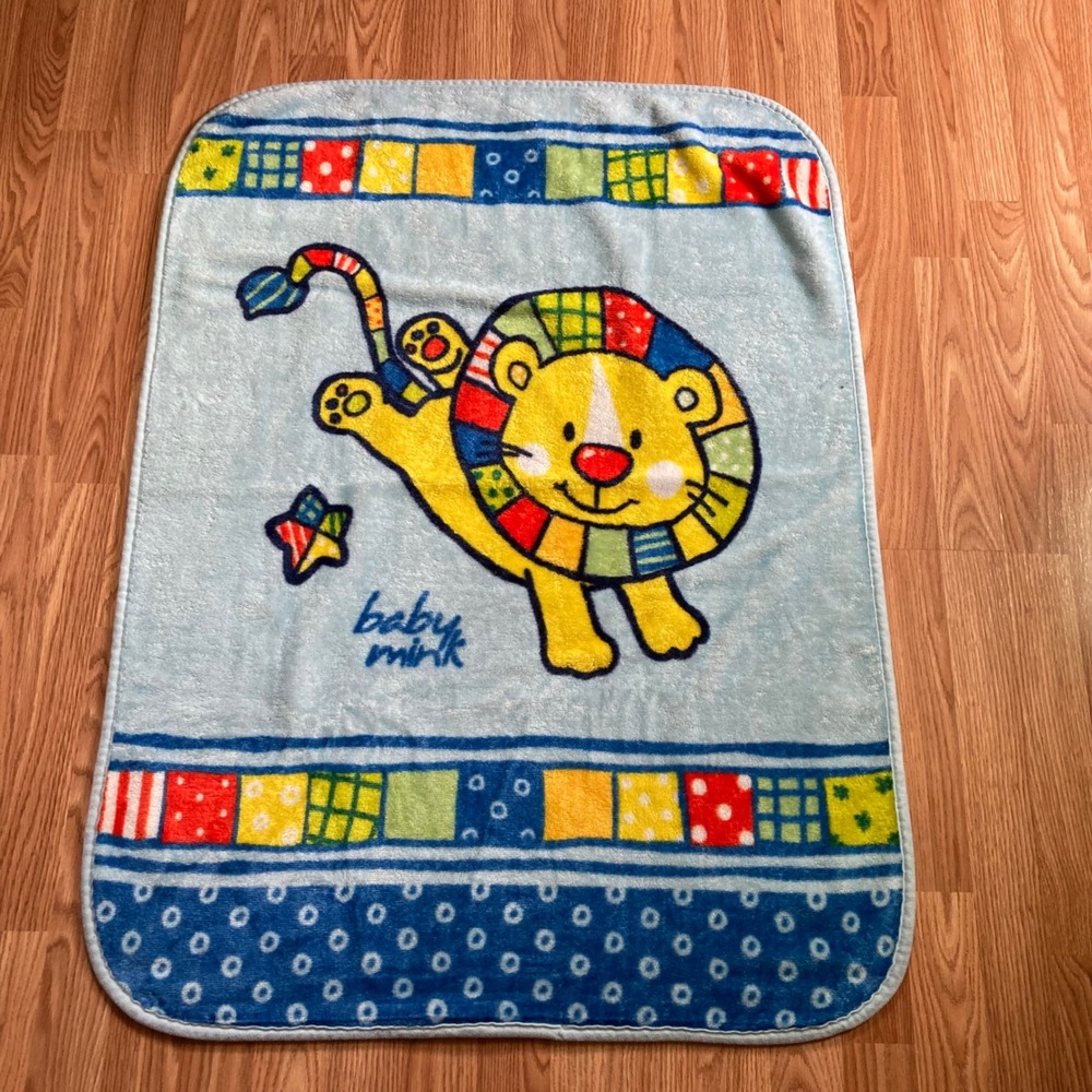 Baby Mink Carry On Blanket Throw Lion Blue Multicolor Mexico 32 x 43